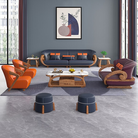 Dagoo Nordic minimalist new Chinese first floor leather ebony wood sofa light villa large apartment solid wood furniture combination single sofa combination Dagoo Nordic minimalist new Chinese first floor leather ebony wood sofa light villa large apartment solid wood furniture combination single sofa combination