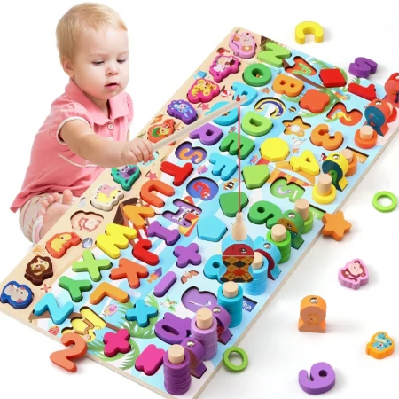 Jiji Fish Infant Toys Eight-in-One Early Education Educational Toys Wooden Building Blocks Number Letter Logarithmic Board Puzzle Shape Matching Small Animals 1-3-6 Years Old Baby Girl Toy Boy Jiji Fish Infant Toys Eight-in-One Early Education Educational Toys Wooden Building Blocks Number Letter Logarithmic Board Puzzle Shape Matching Small Animals 1-3-6 Years Old Baby Girl Toy Boy