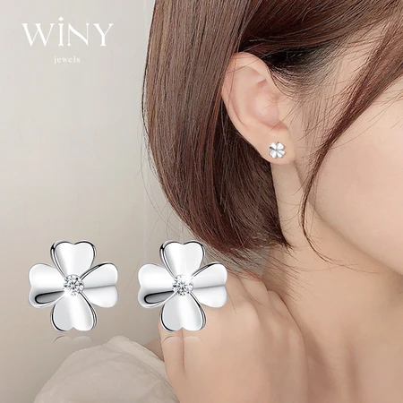The only Winy silver stud earrings women's four-leaf clover earrings birthday gift for women 999 silver earrings fashion accessories student ear wire earrings for girlfriend wife with certificate The only Winy silver stud earrings women's four-leaf clover earrings birthday gift for women 999 silver earrings fashion accessories student ear wire earrings for girlfriend wife with certificate