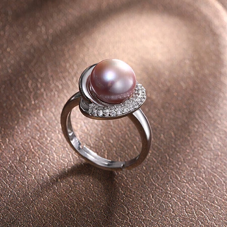 Demi jewelry large grain plump pearl powder purple freshwater pearl ring S925 silver 9-10mm Demi jewelry large grain plump pearl powder purple freshwater pearl ring S925 silver 9-10mm