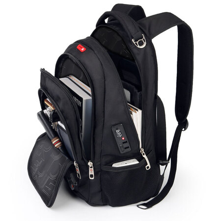 Cross Switzerland shoulder bag men and 15.6 inches business laptop bag female multi-function large capacity travel backpack leisure travel bag Water repellent black students CR9001 Cross Switzerland shoulder bag men and 15.6 inches business laptop bag female multi-function large capacity travel backpack leisure travel bag Water repellent black students CR9001