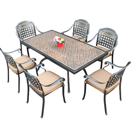 Aoting outdoor furniture cast aluminum table and chair five-piece set combination outdoor balcony European-style courtyard garden terrace sun room leisure outdoor table coffee iron table and chair seven-piece set bronze 150CM one table and four chairs A combination with seat cushion Aoting outdoor furniture cast aluminum table and chair five-piece set combination outdoor balcony European-style courtyard garden terrace sun room leisure outdoor table coffee iron table and chair seven-piece set bronze 150CM one table and four chairs A combination with seat cushion