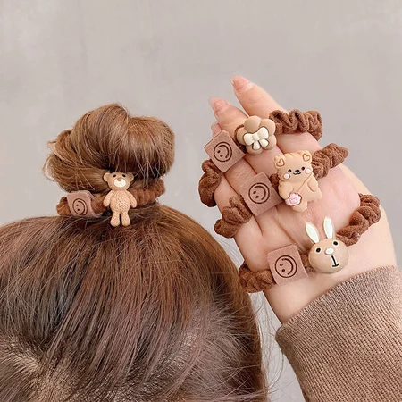 YYEU velvet bear head rope net cute and sweet rubber band female hair tie ponytail small intestine hair ring velvet bear head rope 4-piece set YYEU velvet bear head rope net cute and sweet rubber band female hair tie ponytail small intestine hair ring velvet bear head rope 4-piece set
