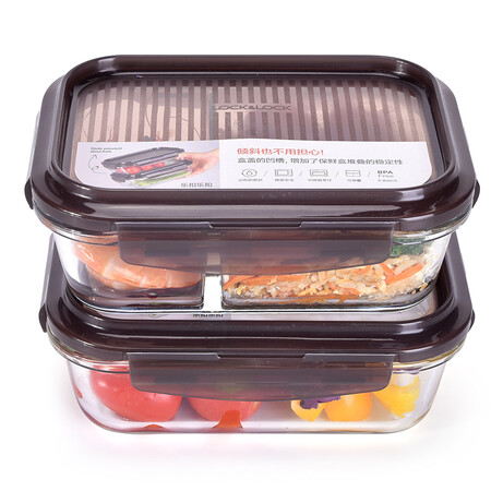 LOCK&LOCK LOCK/LOCK crisper, microwave lunch box, high-boron heat-resistant glass separated lunch box, two-piece lunch box, free lunch bag 560+610ml LLG990S101 LOCK&LOCK LOCK/LOCK crisper, microwave lunch box, high-boron heat-resistant glass separated lunch box, two-piece lunch box, free lunch bag 560+610ml LLG990S101