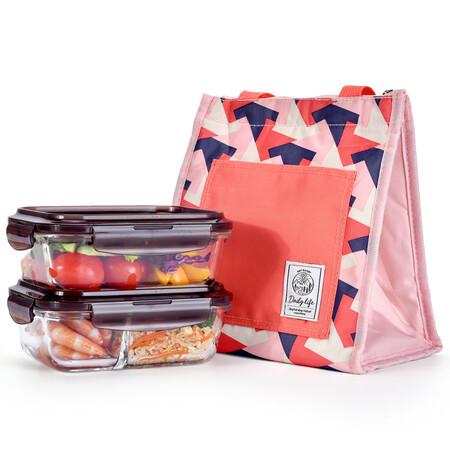 LOCK&LOCK LOCK/LOCK crisper, microwave lunch box, high-boron heat-resistant glass separated lunch box, two-piece lunch box, free lunch bag 560+610ml LLG990S101 LOCK&LOCK LOCK/LOCK crisper, microwave lunch box, high-boron heat-resistant glass separated lunch box, two-piece lunch box, free lunch bag 560+610ml LLG990S101