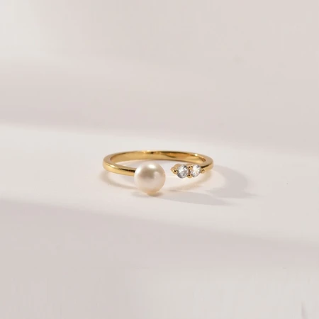 Jingrun Wanru Freshwater Pearl Ring 5-6mm Alloy White Steamed Bun Shape Fashion Simple Gift for Girlfriend 5-6mm Jingrun Wanru Freshwater Pearl Ring 5-6mm Alloy White Steamed Bun Shape Fashion Simple Gift for Girlfriend 5-6mm