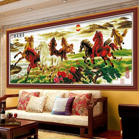 Qinqi Calligraphy and Painting Cross Stitch New Line Embroidery Eight Horses to Success Eight Horses Diamond Embroidery Living Room Custom Large Painting 3D Accurate Printing Self-made DIY Semi-finished Material Package Cross Stitch Cotton Thread 240*83cm Non-full Embroidery Qinqi Calligraphy and Painting Cross Stitch New Line Embroidery Eight Horses to Success Eight Horses Diamond Embroidery Living Room Custom Large Painting 3D Accurate Printing Self-made DIY Semi-finished Material Package Cross Stitch Cotton Thread 240*83cm Non-full Embroidery