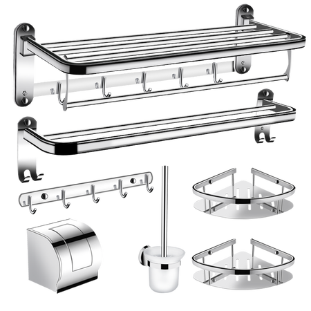 Zunchi bathroom towel rack rod 304 stainless steel towel rack bathroom pendant bathroom shelf kitchen and bathroom hardware set luxury flagship-upgrade thick 6-piece set Zunchi bathroom towel rack rod 304 stainless steel towel rack bathroom pendant bathroom shelf kitchen and bathroom hardware set luxury flagship-upgrade thick 6-piece set