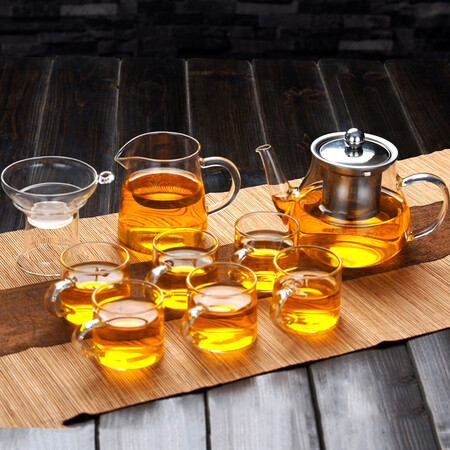 Simple heat-resistant glass tea set household filter Kung Fu tea set high temperature resistant transparent thickened glass flower teapot fair cup teacup making tea combination office tea cup set 9-piece set of straight handle cup teapot + fair cup + tea drain + 6 teacups Simple heat-resistant glass tea set household filter Kung Fu tea set high temperature resistant transparent thickened glass flower teapot fair cup teacup making tea combination office tea cup set 9-piece set of straight handle cup teapot + fair cup + tea drain + 6 teacups