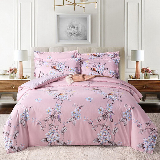 Beihuan four-piece brushed aloe vera cotton sheet quilt cover student dormitory bedding 1.5m bed (Yunzhongge-Pink) Beihuan four-piece brushed aloe vera cotton sheet quilt cover student dormitory bedding 1.5m bed (Yunzhongge-Pink)