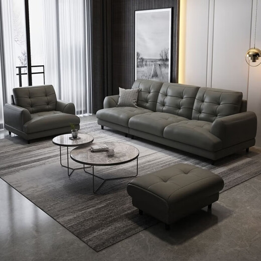 Genuine leather sofa, first-layer cowhide, black leather, straight row, simple living room, small apartment, three-seater leather art imperial concubine combination, domestic leather, two-seater Genuine leather sofa, first-layer cowhide, black leather, straight row, simple living room, small apartment, three-seater leather art imperial concubine combination, domestic leather, two-seater