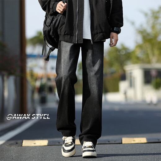 MAYBEYOND jeans men's autumn and winter loose straight pants men's American casual wide-leg trousers MA74 black gray XL MAYBEYOND jeans men's autumn and winter loose straight pants men's American casual wide-leg trousers MA74 black gray XL