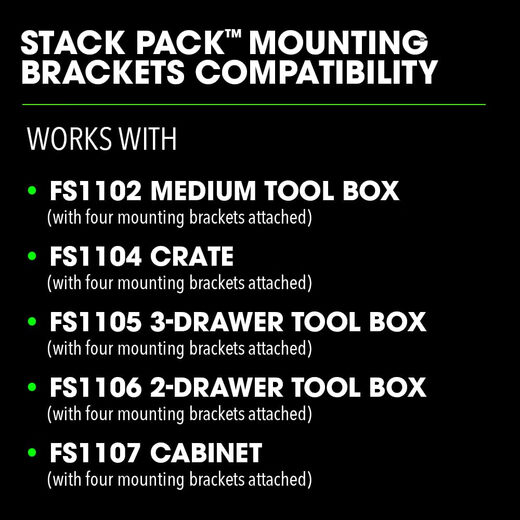 Flex STACK PACK Storage System Installation Bracket (4-piece) FS15054
Flex STACK PACK Storage System Installation Bracket (4-piece) FS15054