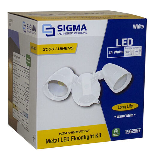Sigma Electric 16754WH Outdoor 2000 Lumen LED Floodlight Kit White
Sigma Electric 16754WH Outdoor 2000 Lumen LED Floodlight Kit White