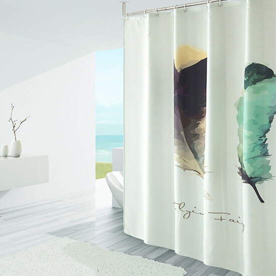 Yiermao bathroom waterproof shower curtain fabric thickened polyester mildew shower curtain with shower curtain ring bathroom blackout cloth without shower curtain rod 150*180cm feather Yiermao bathroom waterproof shower curtain fabric thickened polyester mildew shower curtain with shower curtain ring bathroom blackout cloth without shower curtain rod 150*180cm feather