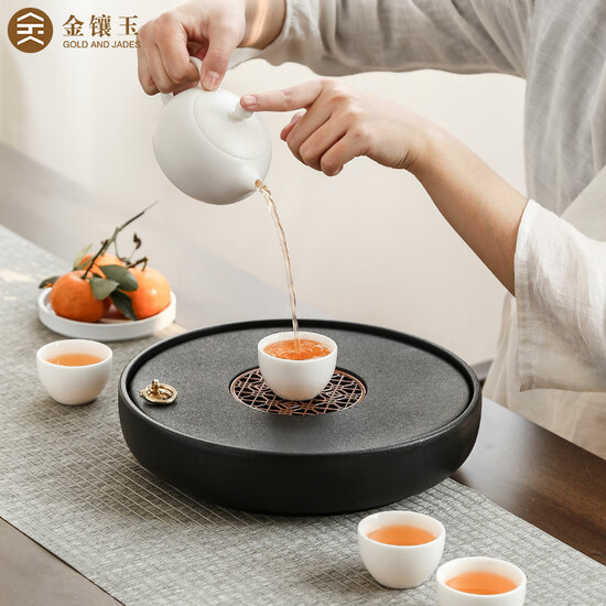 Jinxiang circular tea tray kung fu tea dry tea home storage tray ceramic dual circular path tea tray 25 * 5cm Jinxiang circular tea tray kung fu tea dry tea home storage tray ceramic dual circular path tea tray 25 * 5cm