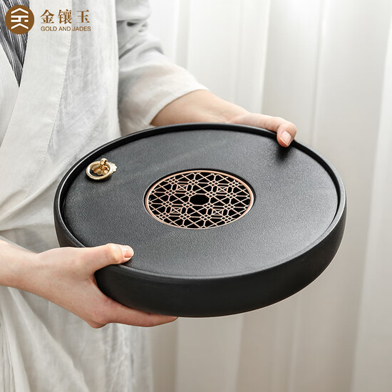 Jinxiang circular tea tray kung fu tea dry tea home storage tray ceramic dual circular path tea tray 25 * 5cm Jinxiang circular tea tray kung fu tea dry tea home storage tray ceramic dual circular path tea tray 25 * 5cm