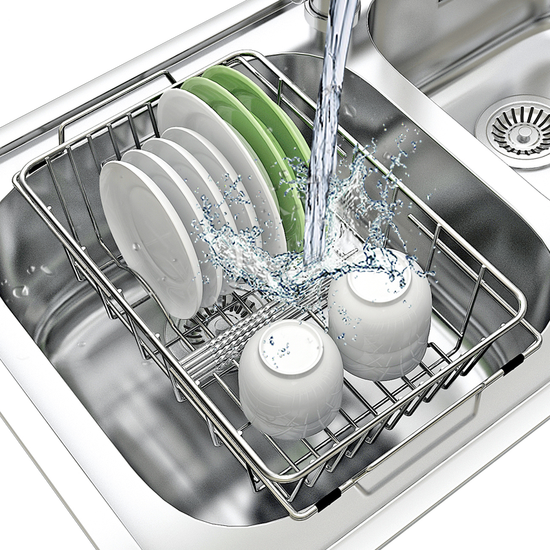 Jiabai kitchen rack 304 stainless steel drain rack dish rack telescopic sink rack washing basket dish storage rack 34/46*25*11CM Jiabai kitchen rack 304 stainless steel drain rack dish rack telescopic sink rack washing basket dish storage rack 34/46*25*11CM