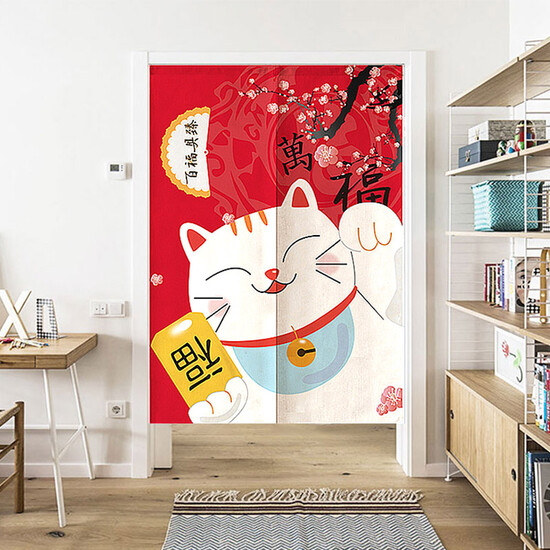 Shengshitaibao Fabric Door Curtain Japanese-style Short Hanging Curtains Perforated Door Curtain Partition Free Perforated Door Curtain in Bedroom, Kitchen, Kitchen and Bathroom Door Curtain + Rod Lucky Cat 84*120cm Shengshitaibao Fabric Door Curtain Japanese-style Short Hanging Curtains Perforated Door Curtain Partition Free Perforated Door Curtain in Bedroom, Kitchen, Kitchen and Bathroom Door Curtain + Rod Lucky Cat 84*120cm