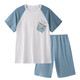 Urban Fengshang couple pajamas men's summer 2021 thin soft cotton skin-friendly casual simple contrast color stitching loose can be worn outside men's short home service suit 4H1200 haze blue XL Urban Fengshang couple pajamas men's summer 2021 thin soft cotton skin-friendly casual simple contrast color stitching loose can be worn outside men's short home service suit 4H1200 haze blue XL