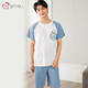 Urban Fengshang couple pajamas men's summer 2021 thin soft cotton skin-friendly casual simple contrast color stitching loose can be worn outside men's short home service suit 4H1200 haze blue XL Urban Fengshang couple pajamas men's summer 2021 thin soft cotton skin-friendly casual simple contrast color stitching loose can be worn outside men's short home service suit 4H1200 haze blue XL