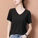 Pincai new ice silk short-sleeved T-shirt spring and summer solid color women's 2020 thin section trendy V-neck compassionate Korean version of the white loose top white One size recommendation 80-125 kg Pincai new ice silk short-sleeved T-shirt spring and summer solid color women's 2020 thin section trendy V-neck compassionate Korean version of the white loose top white One size recommendation 80-125 kg