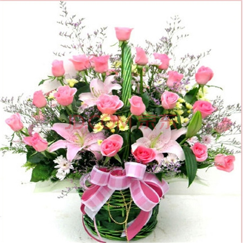 祝福精品手提花篮鲜花快递 康乃馨百合玫瑰花商务探望生日礼品礼物