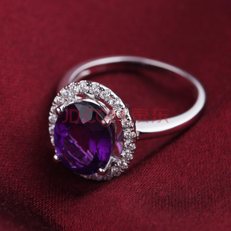妃款925银电白金镶紫水晶戒指11# (京东自营!