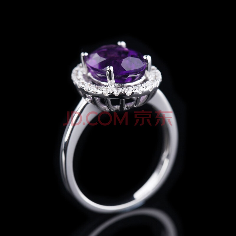 妃款925银电白金镶紫水晶戒指11# (京东自营!