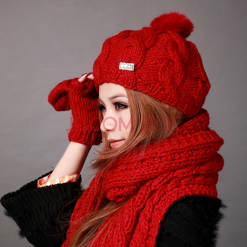 女士韩版潮冬季保暖帽子围巾两件套