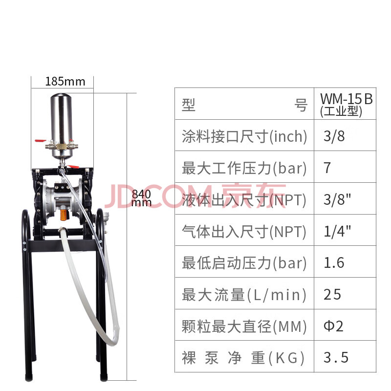 气动隔膜泵乳胶油漆喷漆泵自动喷枪汽动泵浦增压泵双油墨高压 wm-15b