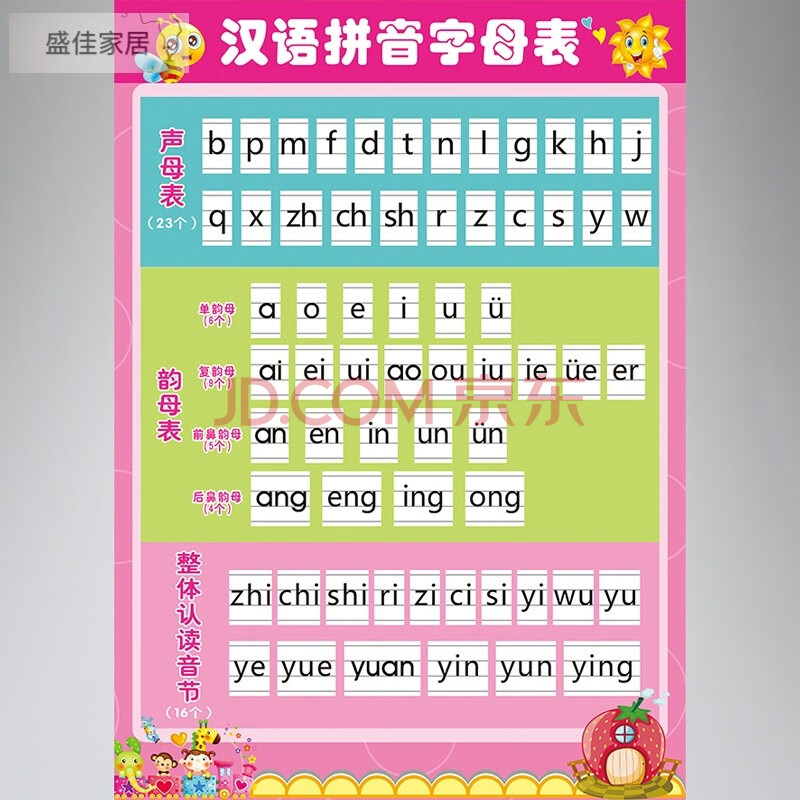 生母韵母整体认读音节26个汉语拼音字母表墙贴 幼儿园一年级小学生