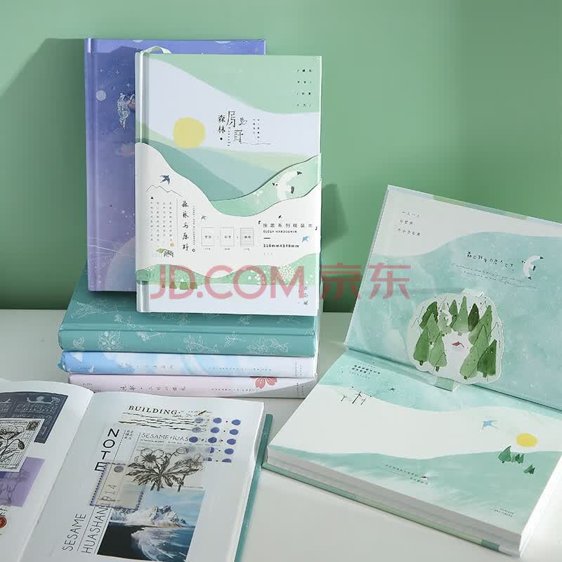 俊品a5精装手账本插画横线空白日记日程笔记本子加厚少女心简约绘画小