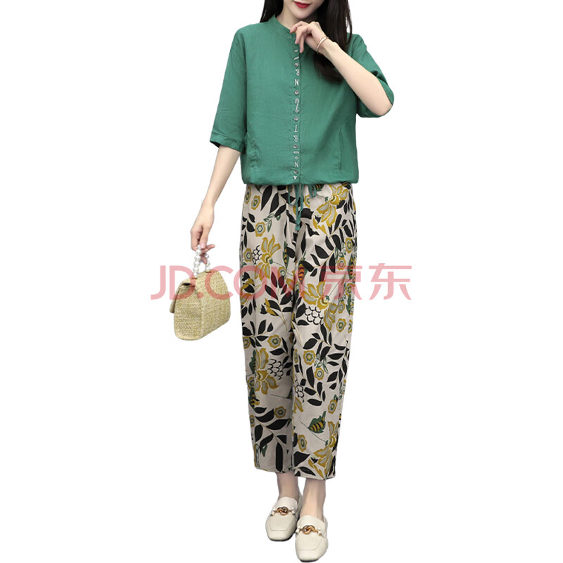 夏天亚麻中年女式套装棉麻套装女夏装2020新款中老年40一50岁妈妈减龄