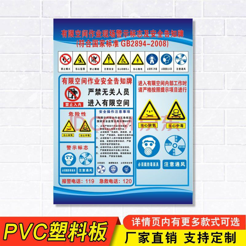 有限空间作业安全告知牌安全警示牌受限空间危险作业告知卡标识牌子