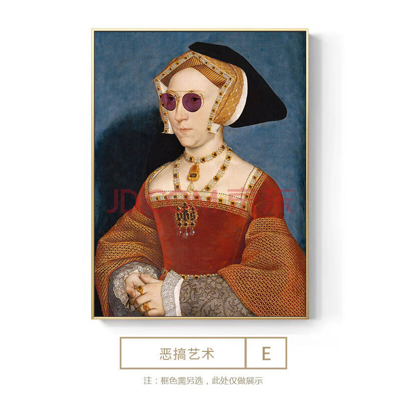 萌肥胖版蒙娜丽莎的微笑装饰画恶搞艺术世界名画玄关挂画餐厅人像 e款