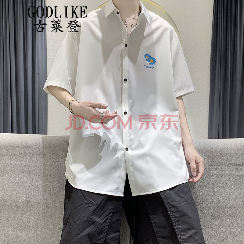 古莱登 爆款菊花短袖衬衫潮牌港风衣服宽松潮流情侣ins男女同款大码