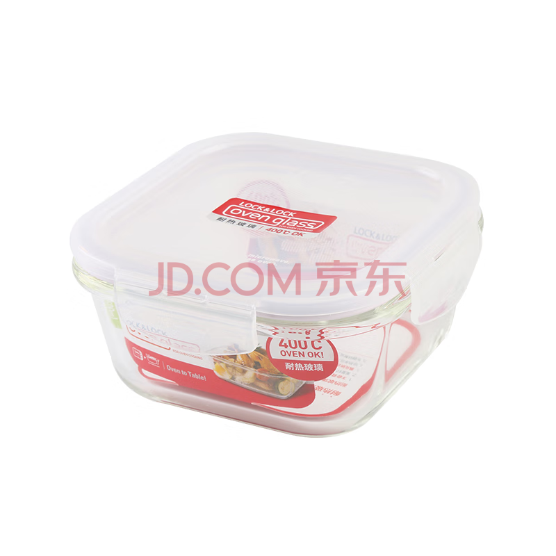 乐扣乐扣（locknlock）玻璃饭盒微波炉加热 冰箱保鲜盒密封盒便当盒 方形 LLG214_500ml
