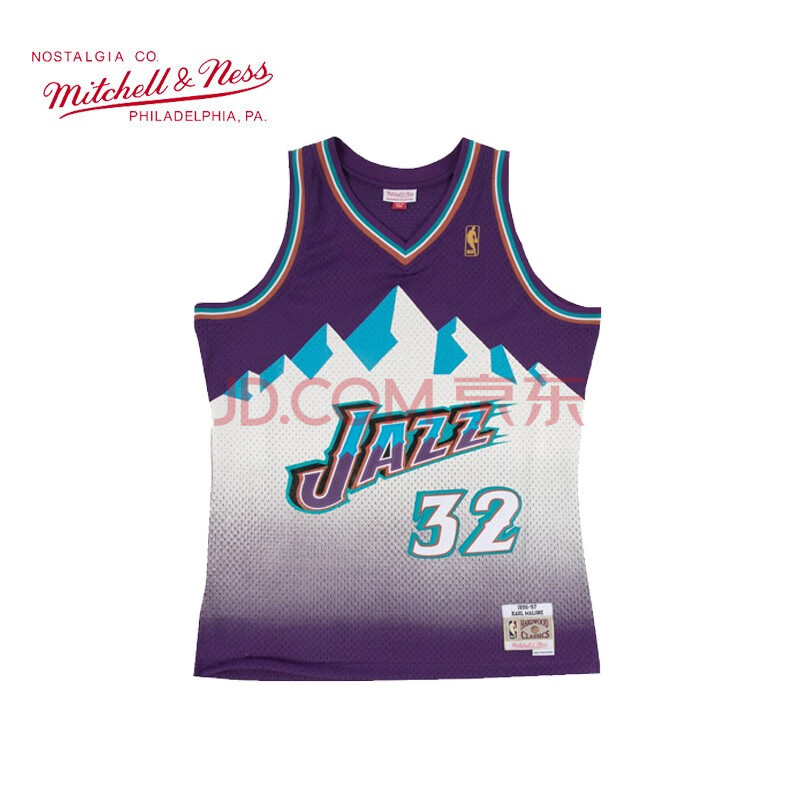m&n 卡尔马龙复古球衣 sw球迷版 nba爵士队96-97赛季篮球服 腾讯体育