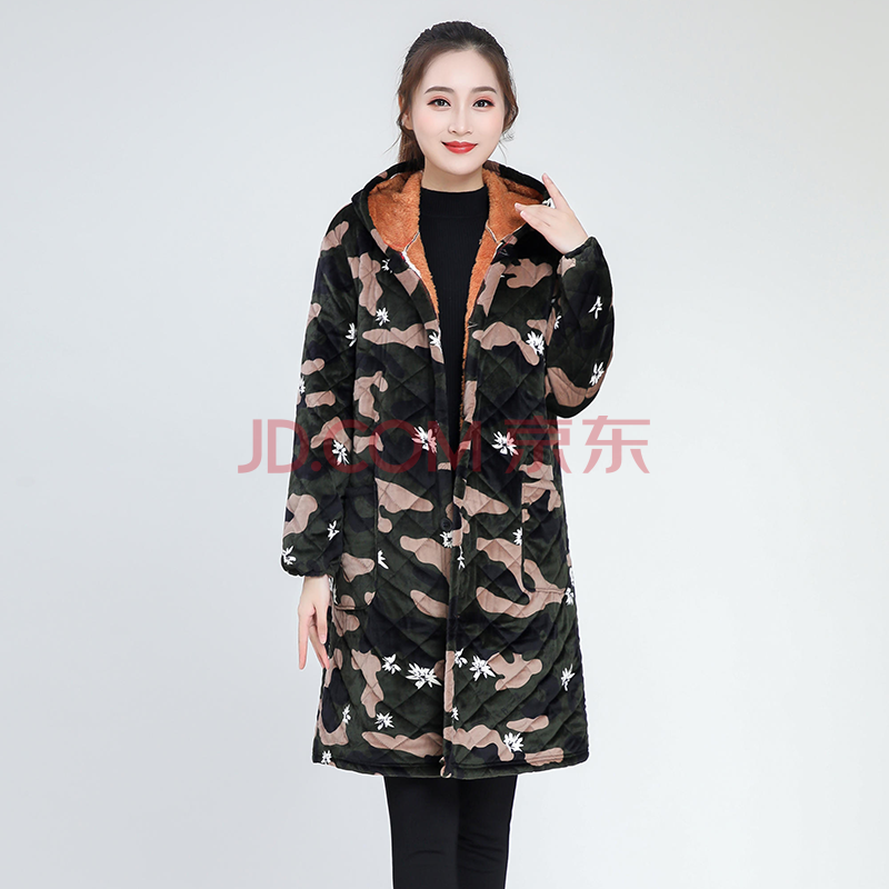 冬季成人罩衣女士连帽中长款加绒加厚保暖家务活护衣工作服家用围裙防