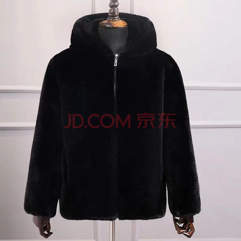 真貂男【貂品质】仿大衣男士加绒加厚仿貂绒外套连帽男装 黑色 l 100