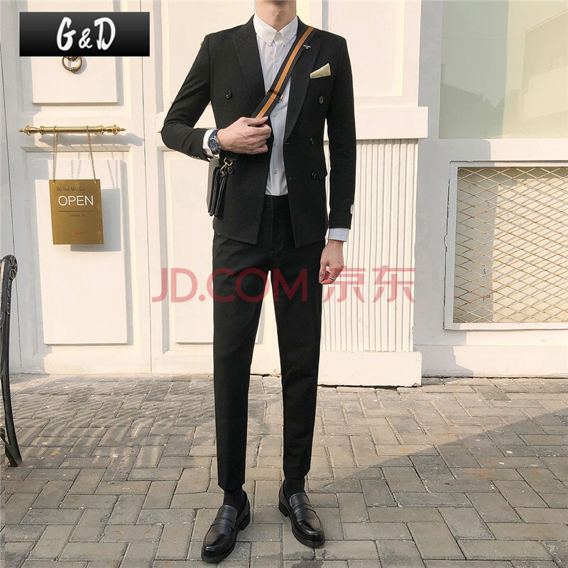 古蒂枫奇 帅气西装男潮修身青年婚礼礼服韩版休闲双排扣男士西服套装