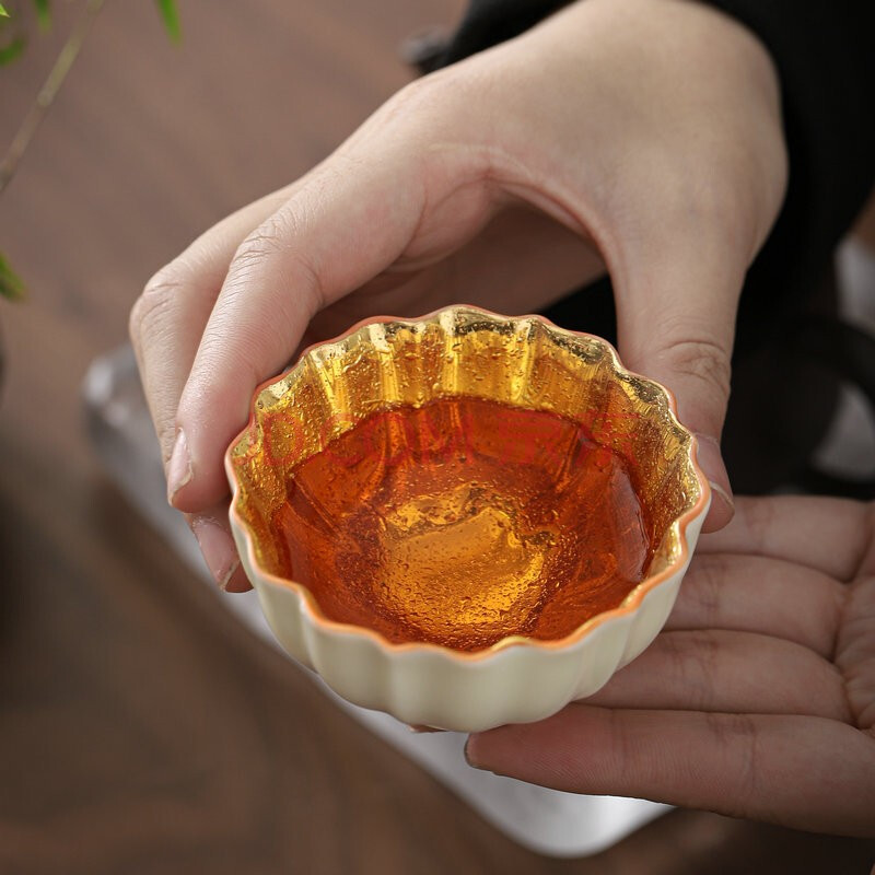 纯手工黄雅玉瓷鎏金茶杯24k金盏陶瓷杯子家用品茗杯个人杯黄金盏主人
