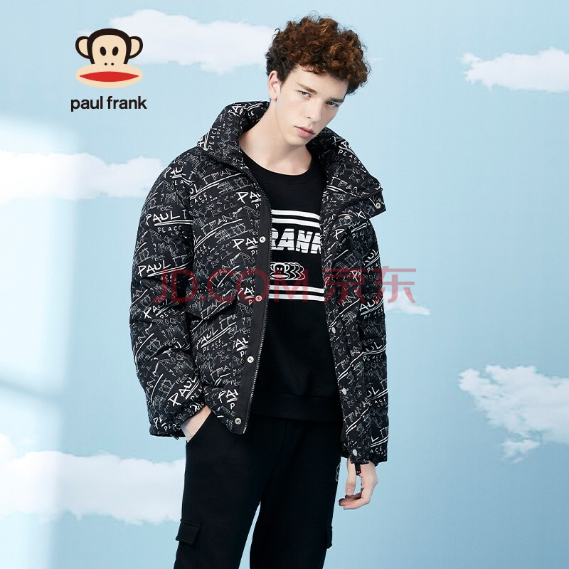 paul frank羽绒服,大嘴猴羽绒服 paul frank/大嘴猴 冬季羽绒服男字母印花潮立领鸭绒外套 pfcdj204533