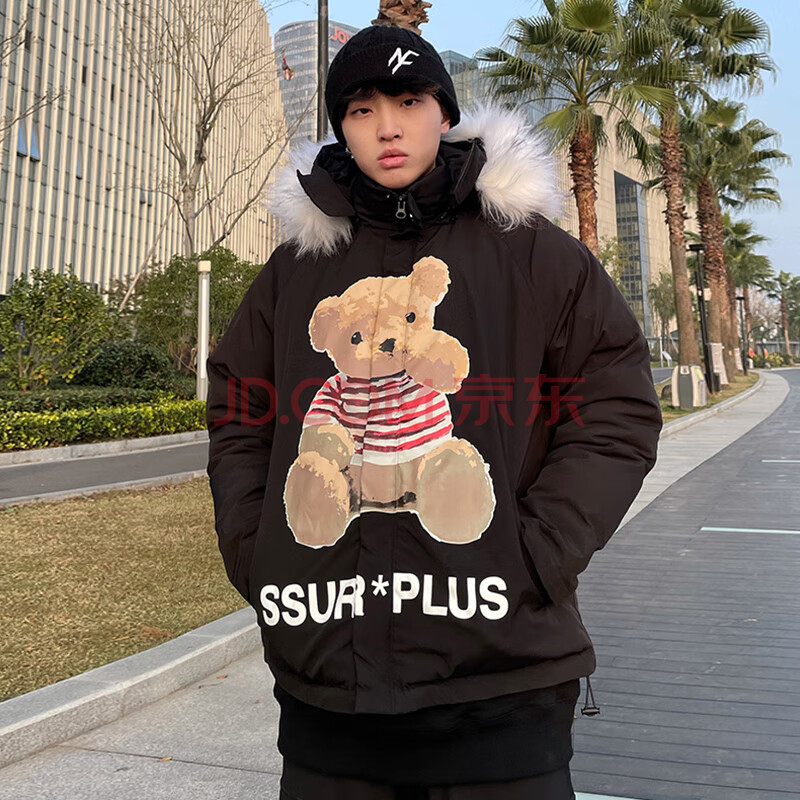 iconslab联名ss plus小熊羽绒服加厚外套男女情侣宽松