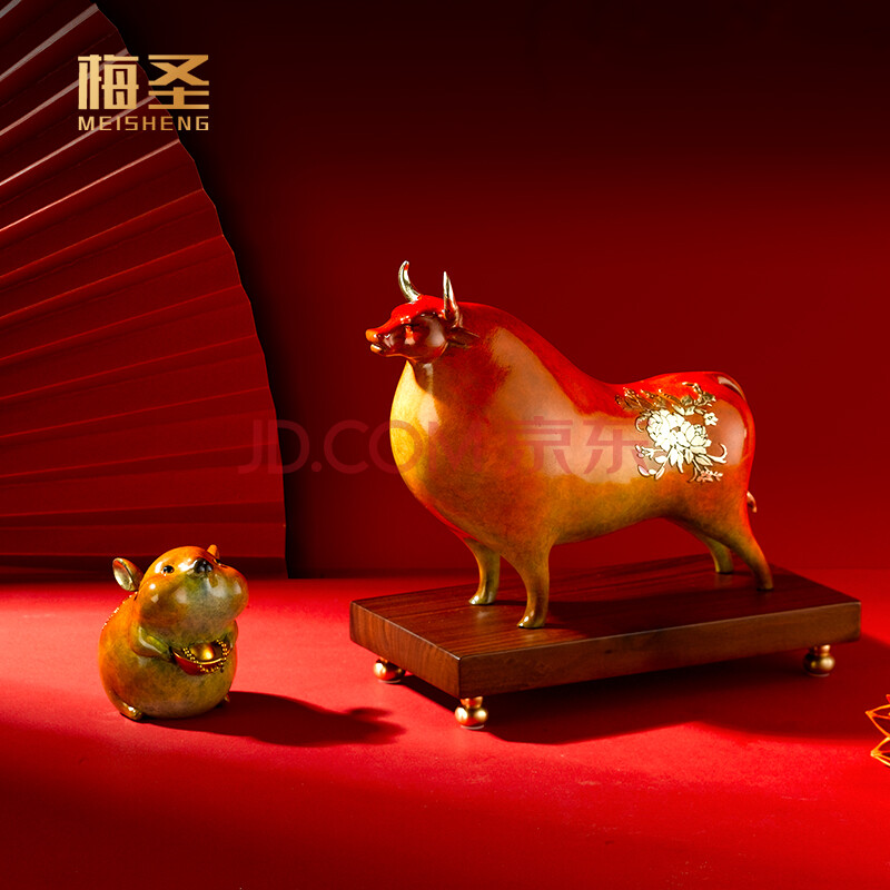 室书房玄关家居招财装饰品 数钱钱 富贵牛(数你蕞牛)鼠高9cm/牛高22cm