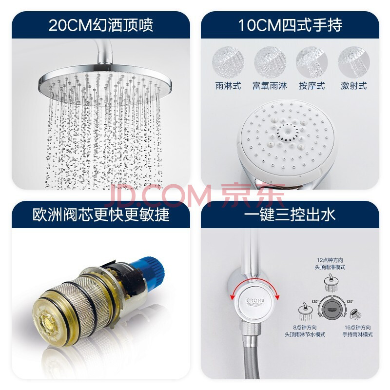 高仪（GROHE）原装进口200顶喷恒温龙头花洒隐藏水箱壁挂式马桶组合套装