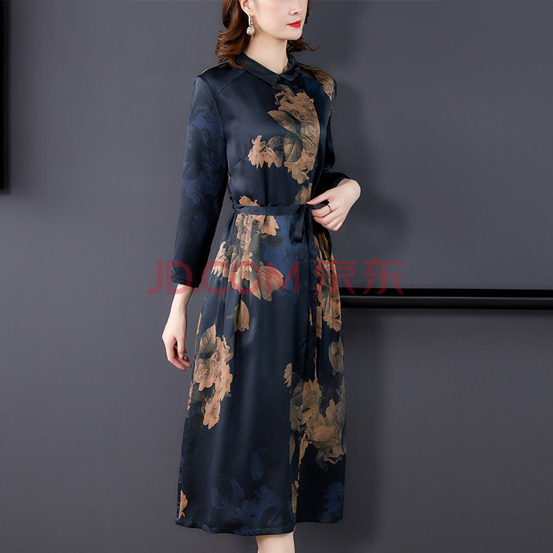春上新高档女装香云纱长袖连衣裙2021春秋装新款妈妈高贵洋气高端真丝