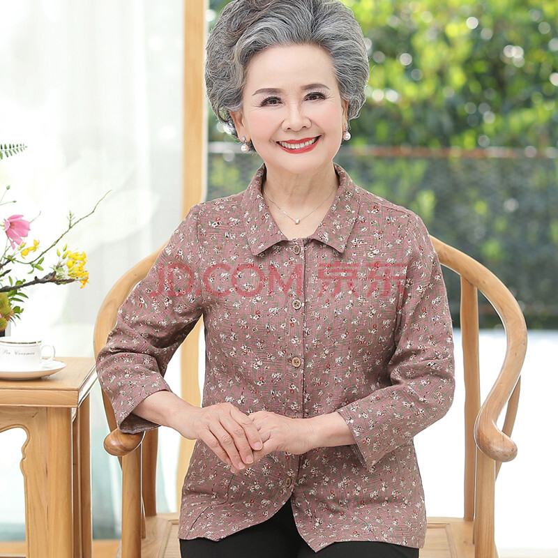 apep奶奶装春秋纯棉长袖衬衫中老年人秋装女套装老人妈妈衬衣服薄外套
