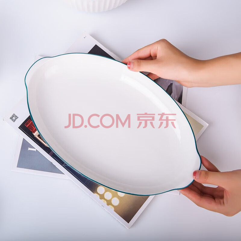 洁雅杰C168釉下彩简约陶瓷餐具微波炉适用 12英寸鱼盘